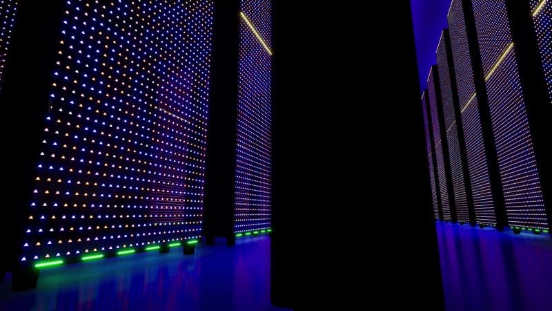 data servers behind glass panels data center big data super computer